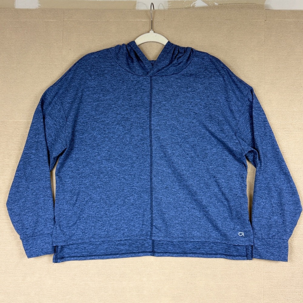 GapFit Womens Blue Heathered Space Dye Cropped Hoodie Activewear Large